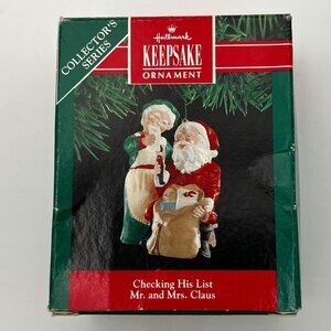 Hallmark Keepsake Handcrafted Ornament Checking His List Mr. & Mrs. Claus 1991